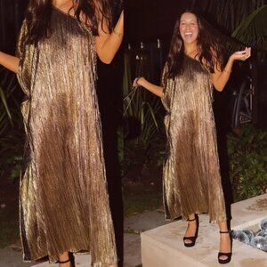 Show Me Your MuMu Gold/Brown Pleated Maxi Dress